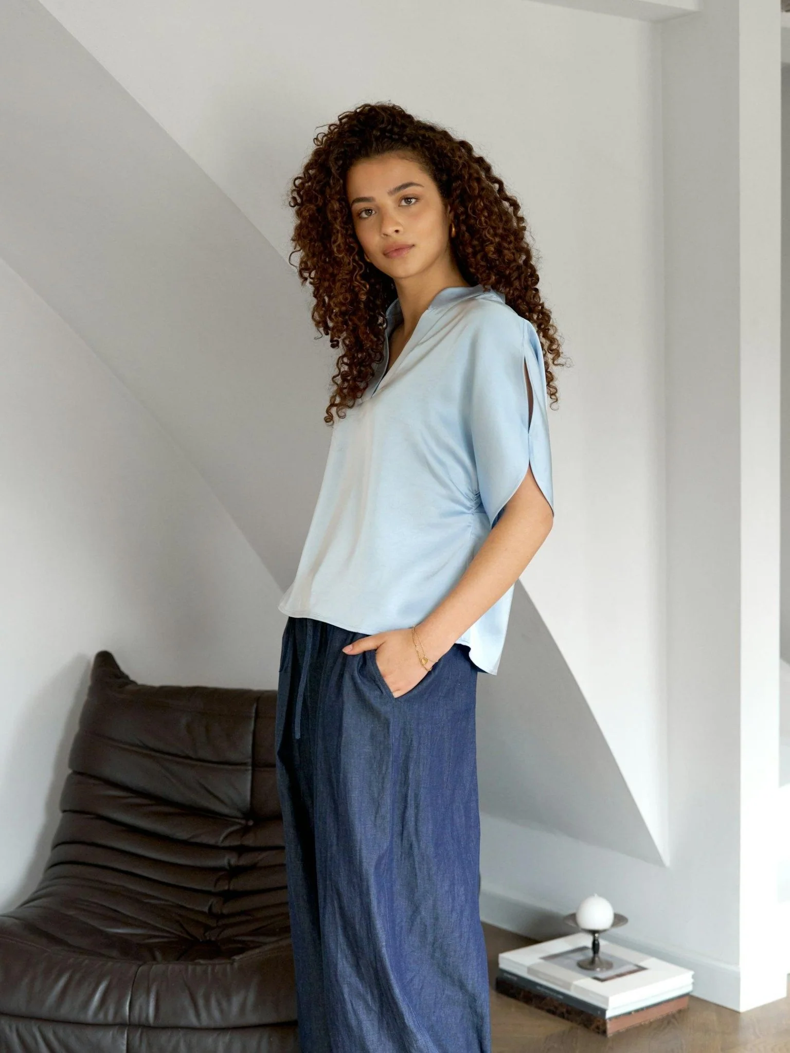 Anelle Heavy Sateen Blouse Light Blue - Image 9