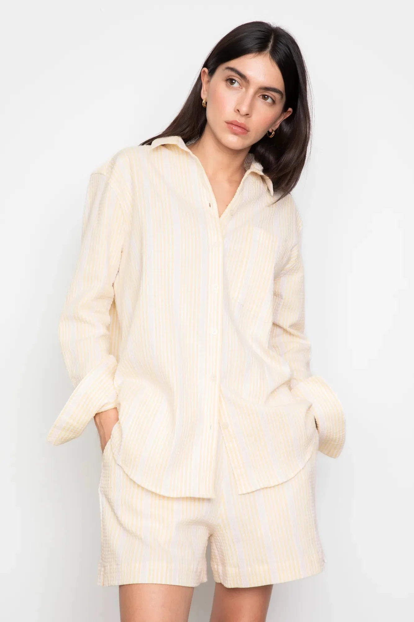 Bianca Crepe Shorts Light Yellow Stripe - Image 2