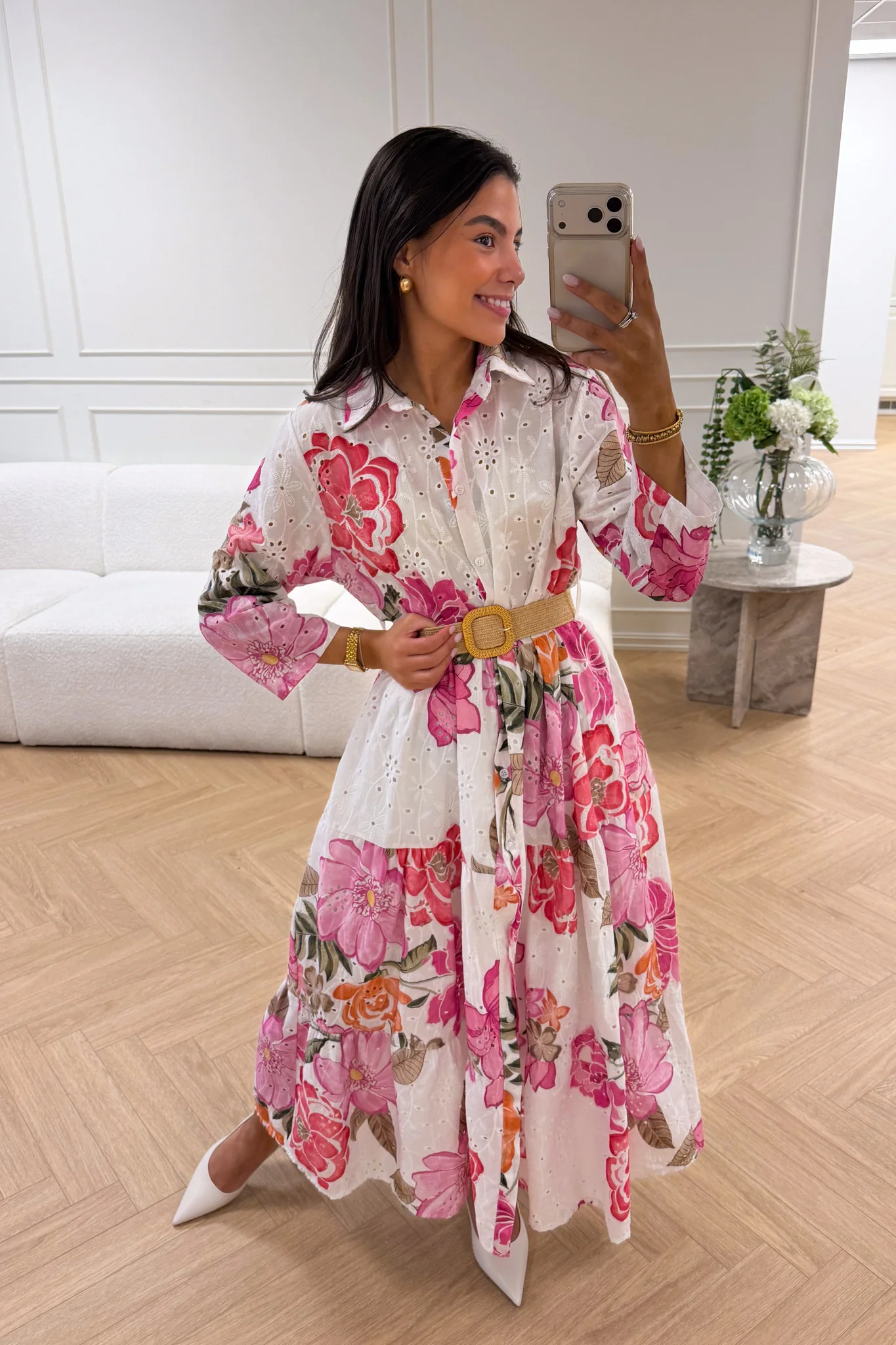 Eira Midi Dress Pink Flower - Image 4