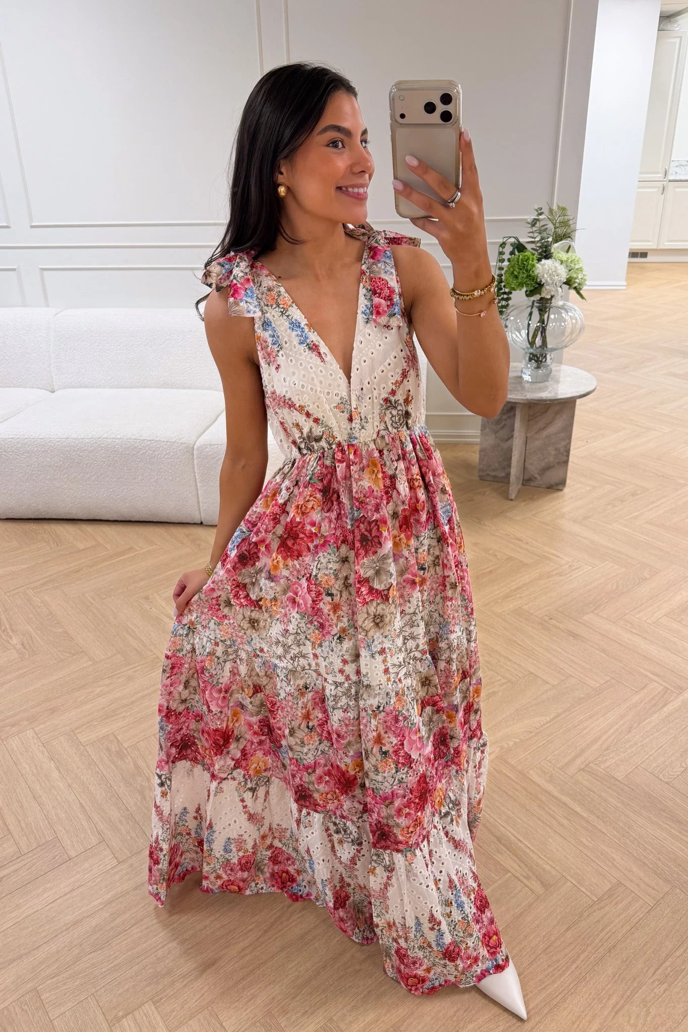 Strap Embroidery Dress Pink - Image 4
