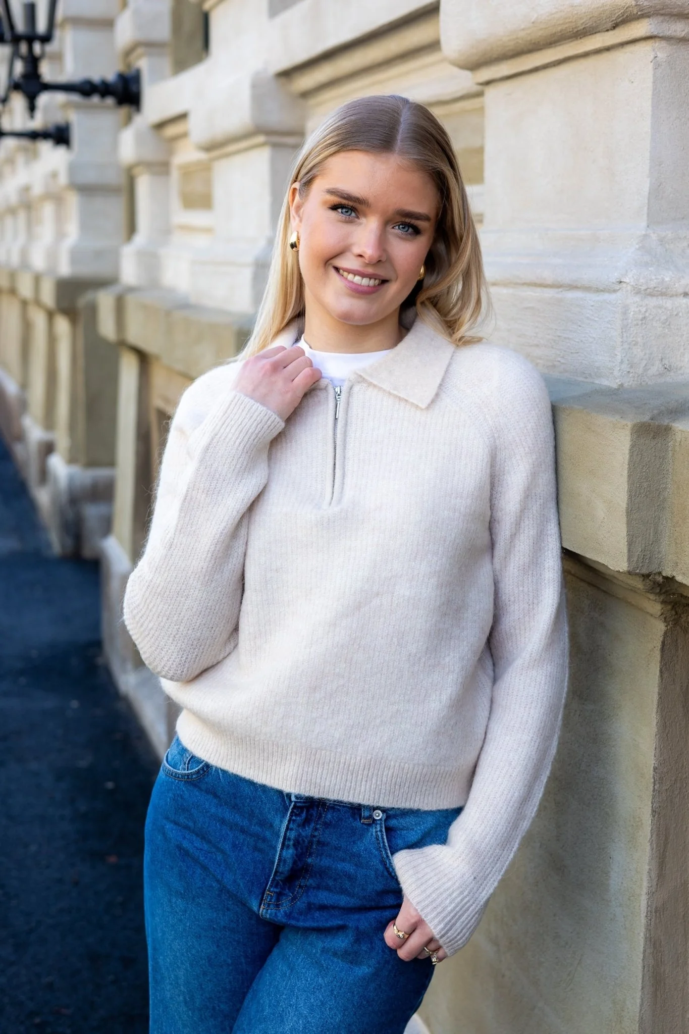 Sia-Mynte Ls Half Zip Knit Birch Melange