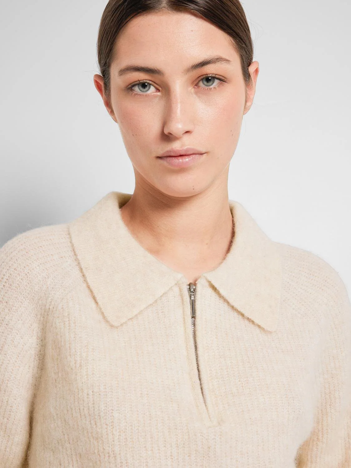 Sia-Mynte Ls Half Zip Knit Birch Melange - Image 9