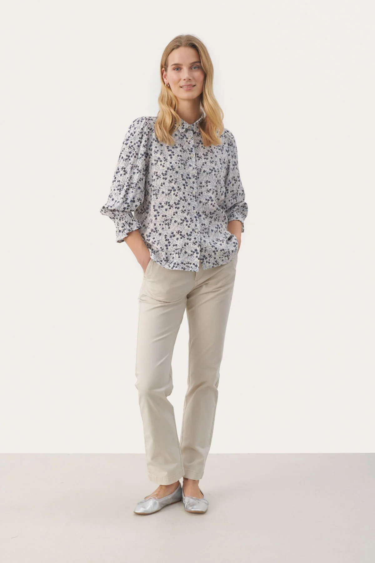 Nevinpw Shirt Dark Navy Mini Flower Print - Image 3