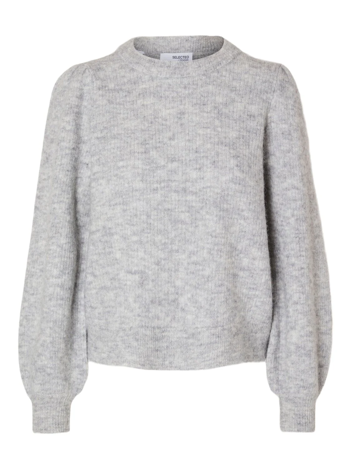 Lulu Ls Knit Rib O-Neck Light Grey Melange