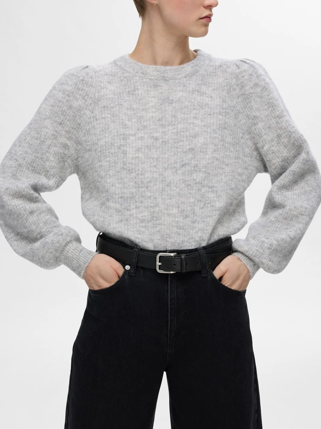 Lulu Ls Knit Rib O-Neck Light Grey Melange - Image 2