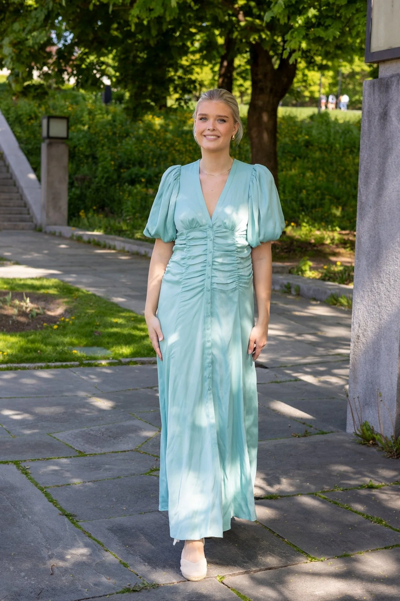 Crepe Satin Rouching Gown Turquoise - Image 2