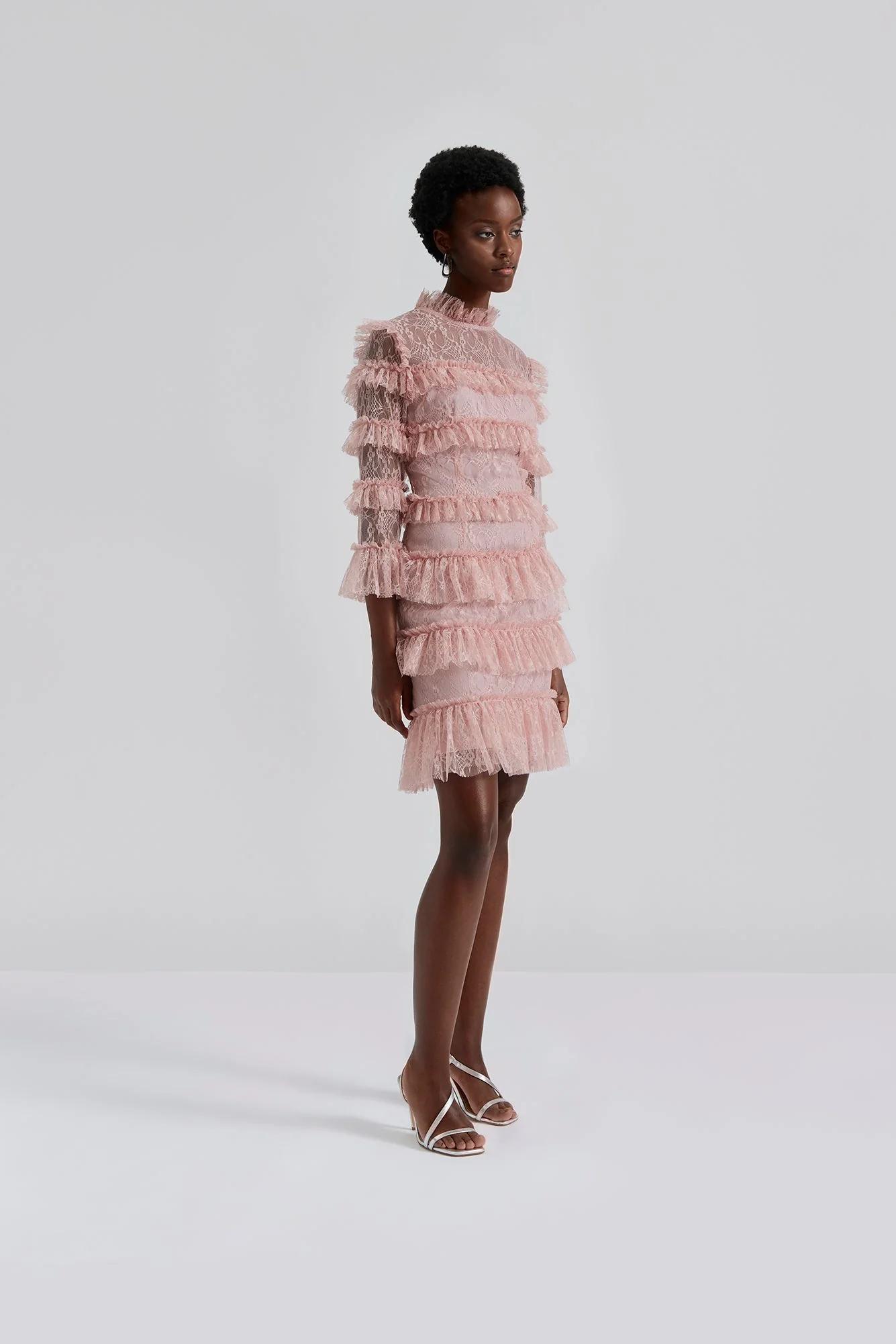 Carmine Frill Mini Lace Dress Blush