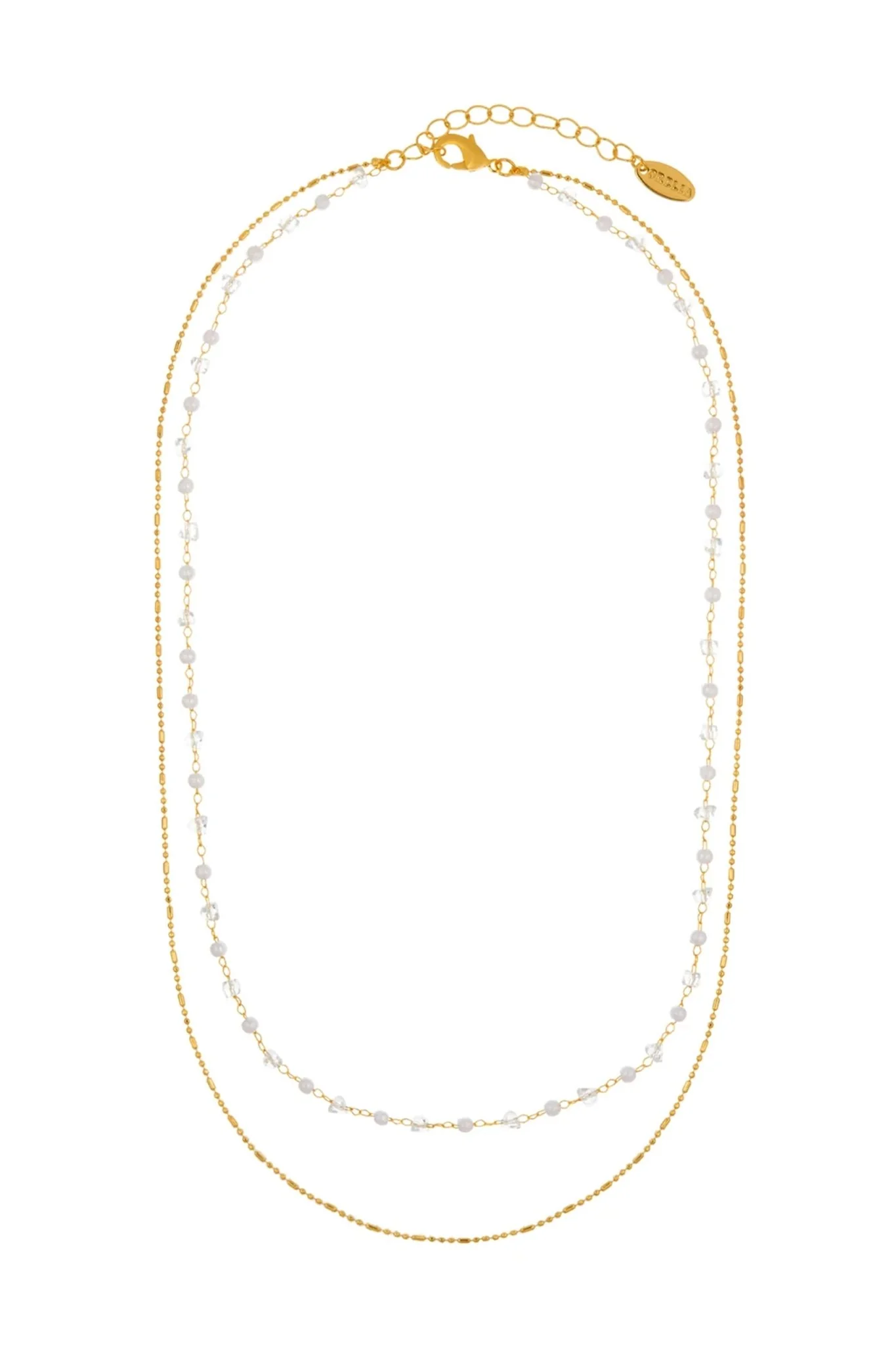 Crystal & Pearl Chain 2 Row Necklace Crystal